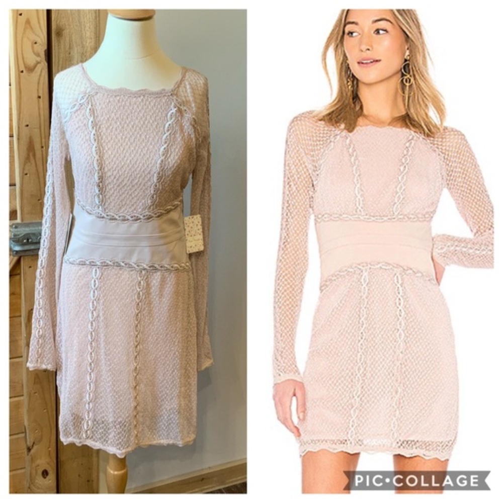 Free people champagne mixed mesh bodycon dress NWT
